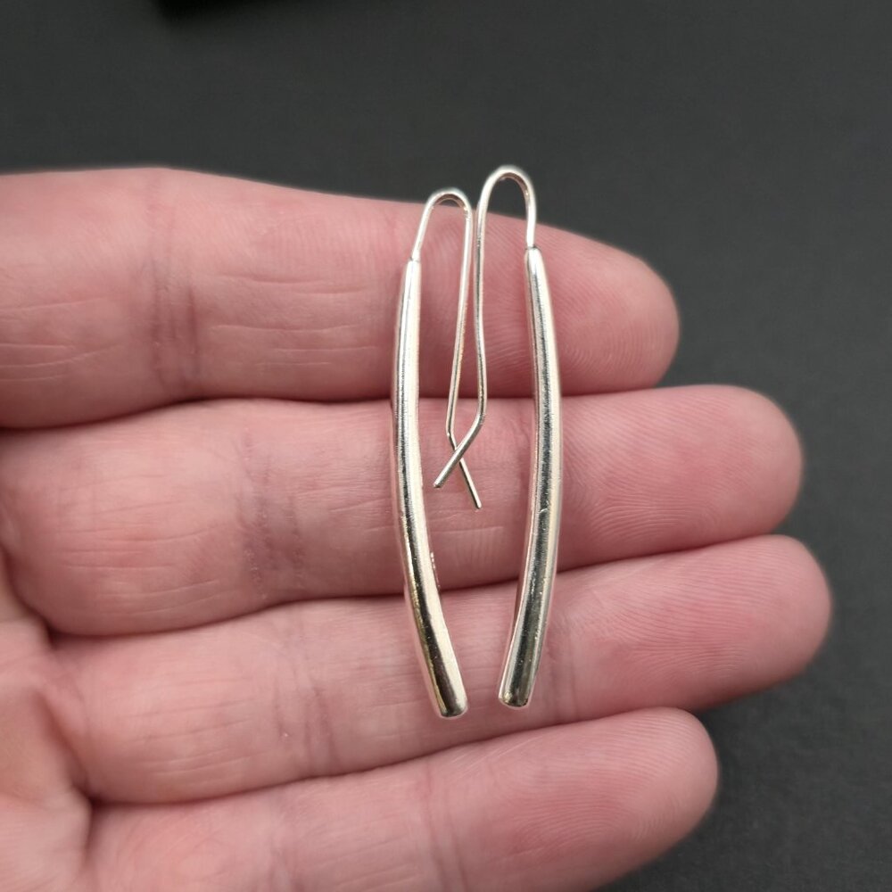 Sterling Silver Bright Bar Curved Dangle Earrings A6919 - Picture 3 of 6